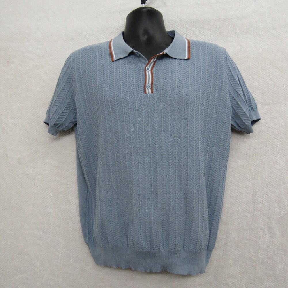 Sinransinya Blue Polo Shirt Mens Large Short Sleeve Viscose Golf Casual Pullove